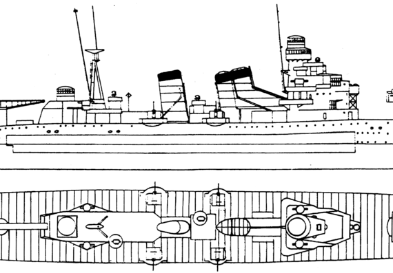 Корабль IJN Aoba [Heavy Cruiser] (1930) - чертежи, габариты, рисунки